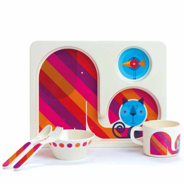 Kids Dishes | Rainbow Elephant and Sleepy Cat - Eco Toddlers 5 Piece Set Eco Toddler Dylan Kendall 