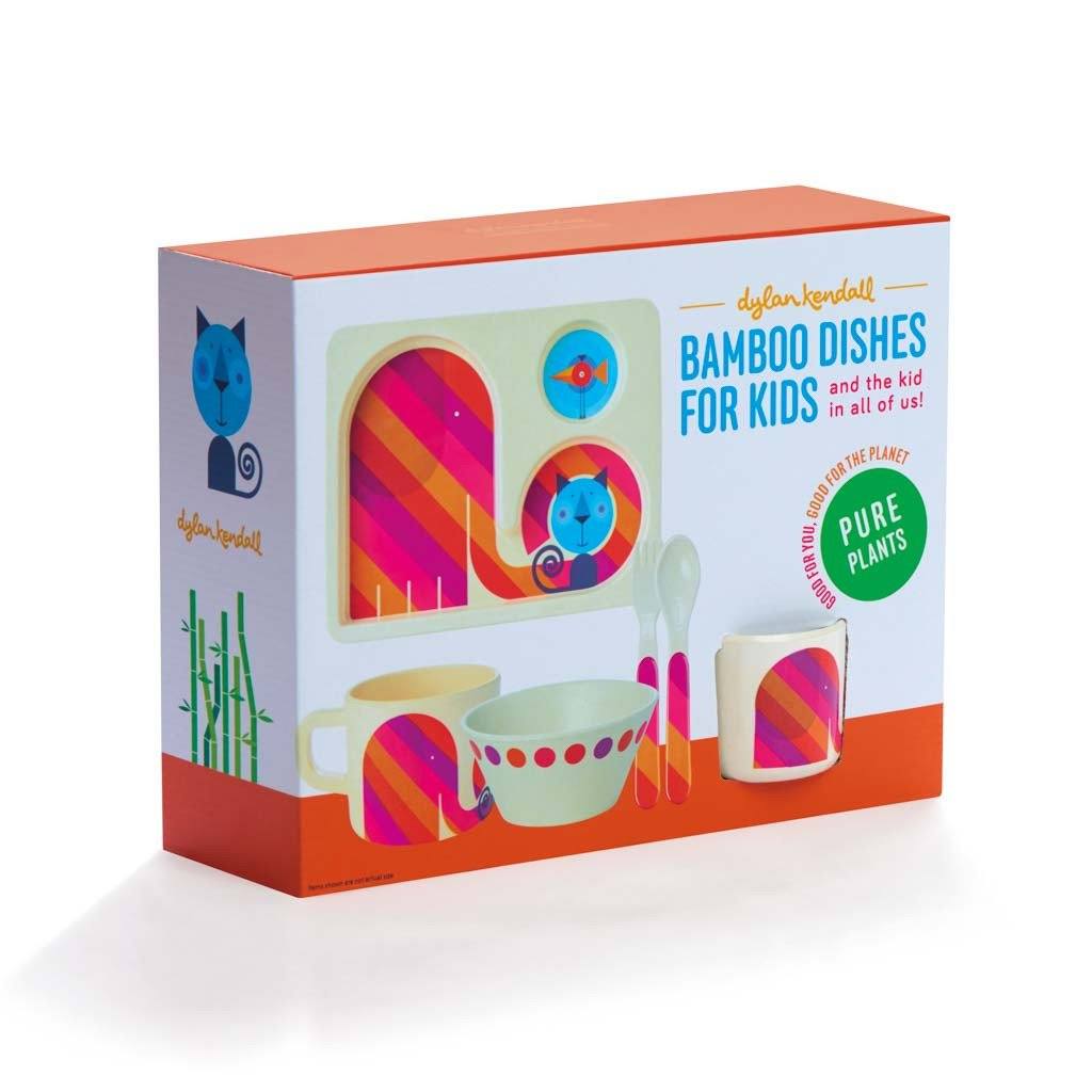 Kids Dishes | Rainbow Elephant and Sleepy Cat - Eco Toddlers 5 Piece Set Eco Toddler Dylan Kendall Gift box set