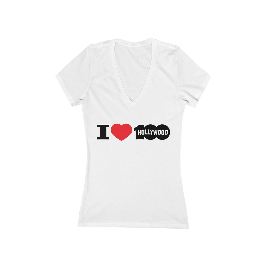 I Love Heart Hollywood 100 Deep V-Neck Tee