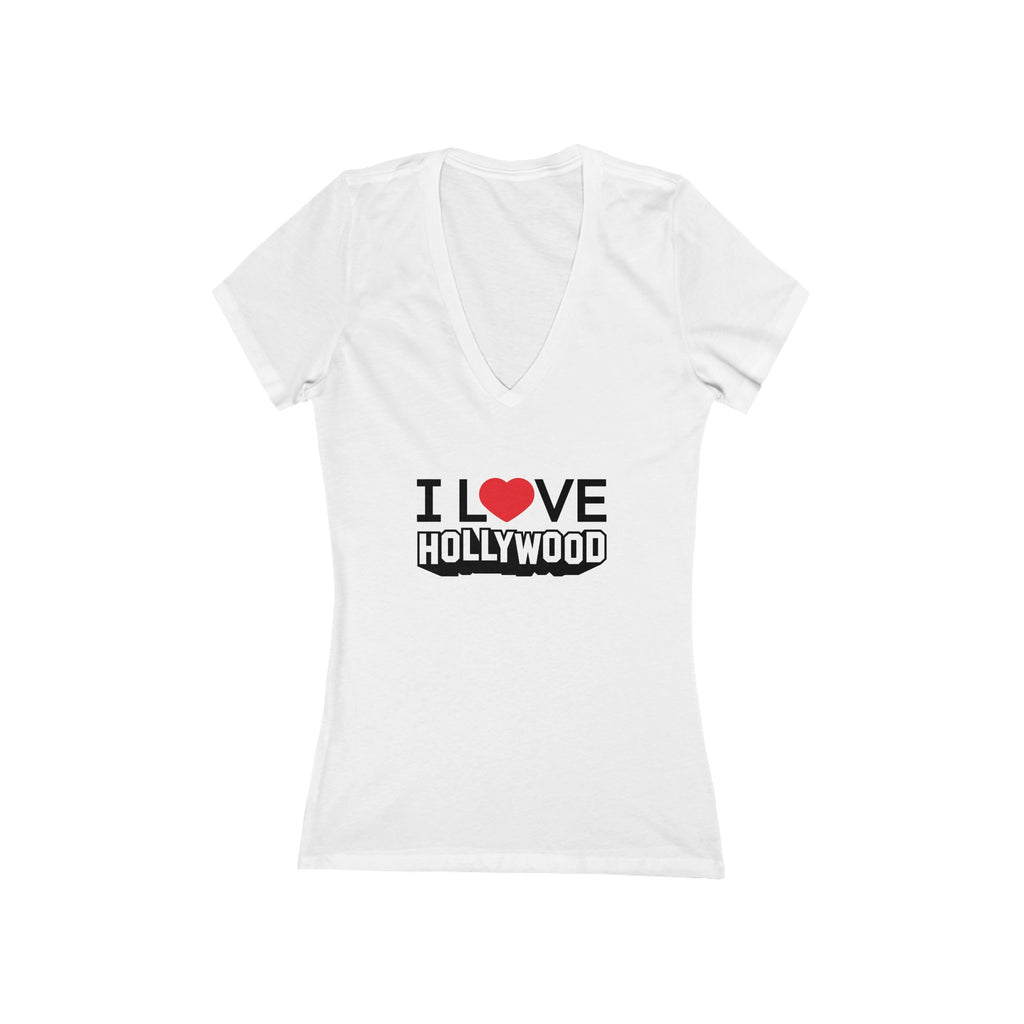 I Love Heart Hollywood Outline Deep V-Neck Tee